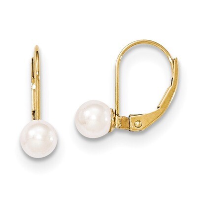 5-6mm Round White Saltwater Akoya Cultured Pearl Leverback Earrings 14k Gold XF479E, MPN: XF479E, 1…