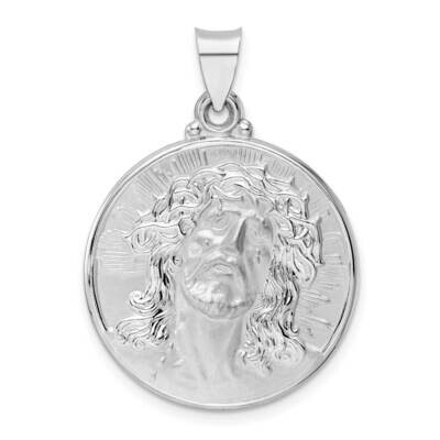 Satin Hollow Jesus Face Disc Pendant 14k White Gold Polished XR1891, MPN: XR1891,