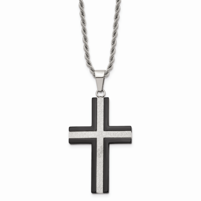 IP Black-plated Laser Cut Cross Necklace Stainless Steel SRN729-24 by Chisel, MPN: SRN729-24, 88395…