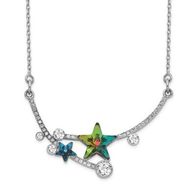Multi-Color Crystal Star with 2 Inch Extension Necklace Sterling Silver Rhodium-plated QG5542-15.5,…