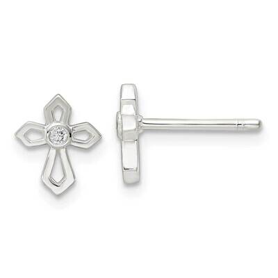 Cross CZ Diamond Post Earrings Sterling Silver Polished QE16573, MPN: QE16573, 196904165782