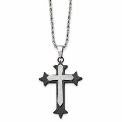IP Black-plated Laser Cut Cross Necklace Stainless Steel SRN725-24 by Chisel, MPN: SRN725-24, 88395…