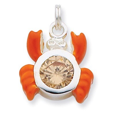 CZ Enameled Polished Crab Charm Sterling Silver QC7012