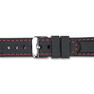 22mm Black Silicone with Red Stitch Watch Band  BA407-22, MPN: BA407-22,
