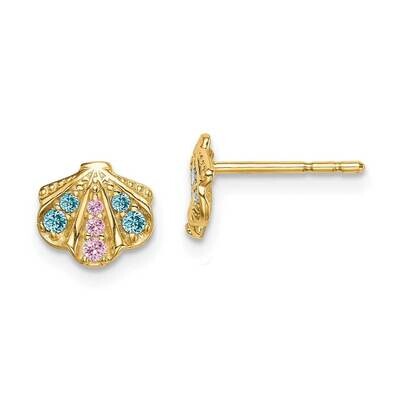 Blue &amp; Pink Seashell Post Earrings 14k Gold CZ Diamond SE2888 by Madi K, MPN: SE2888, 191101901942