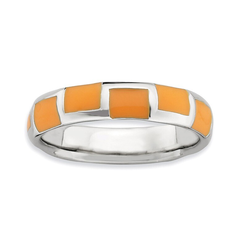 Orange Enameled Ring - Sterling Silver Polished QSK595, MPN: QSK595, 886774219097