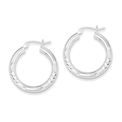 3.00mm Satin Diamond-cut Hoop Earrings Sterling Silver Rhodium-plated QE3560, MPN: QE3560, 88395792…