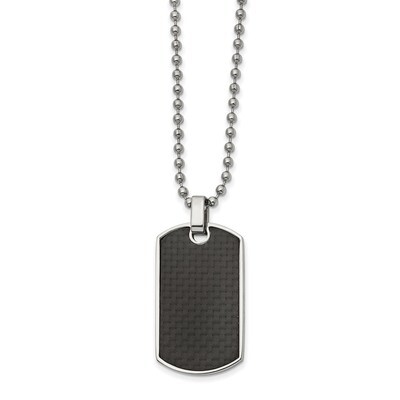 Carbon Fiber &amp; Wood Rvrsble Dog Tag Necklace Stainless Steel Polished SRN2615-22 by Chisel, MPN: SR…