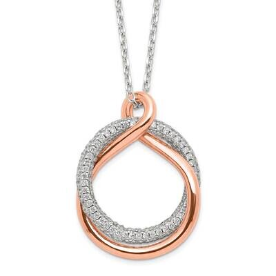 Polished Pave CZ Diamond Twist with 2 In Extender Necklace 15.5 Inch Sterling Silver Rose-Tone QG61…