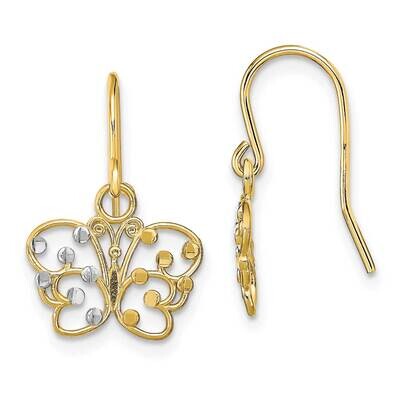 Butterfly Wire Earrings 14k Gold Rhodium Diamond-cut TF1869, MPN: TF1869, 637218138753