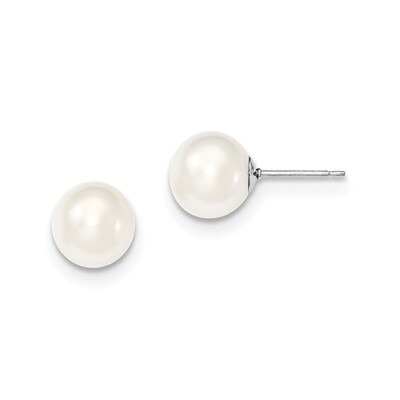 9-10mm White Freshwater Cultured Round Pearl Stud Earrings Sterling Silver QE12736, MPN: QE12736, 1…