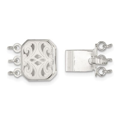 10.1 x 11.8mm Rectangle Scroll Design 3-Strand Pearl Clasp Sterling Silver SS4825, MPN: SS4825,