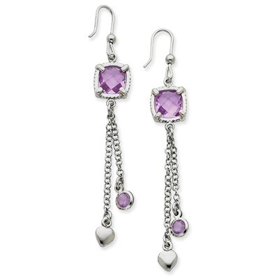 Purple Crystal &amp; Purple Swarovski Dangle Earrings Sterling Silver QPRE109