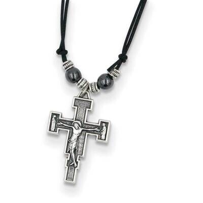 Hematite Bead Crucifix on Cord GM22174, MPN: GM22174, 827225223492