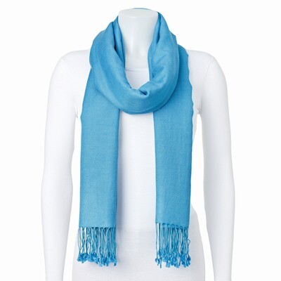 Medium Blue Silk Wool Blend Pashmina Scarf GM8347, MPN: GM8347, 191101416750