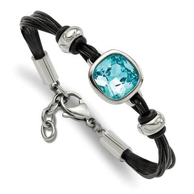 Blue Glass Leather with 1 Inch Extension Bracelet Stainless Steel Polished SRB1265-7 by Chisel, MPN…