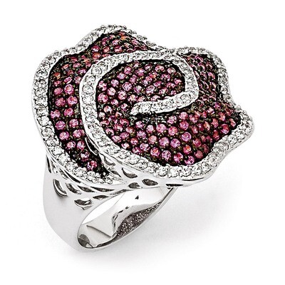 Black Rhodium CZ Lt. Synthetic Ruby Ring Sterling Silver QR5900-6