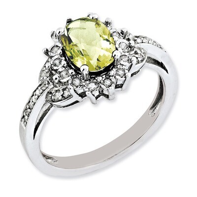 Lemon Quartz Ring Sterling Silver Diamond QR3048LQ, MPN: QR3048LQ, 883957361789