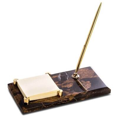 Tiger Eye Marble Gold-plated Memo Pad Holder with Pen GM21417, MPN: GM21417, 797140340126
