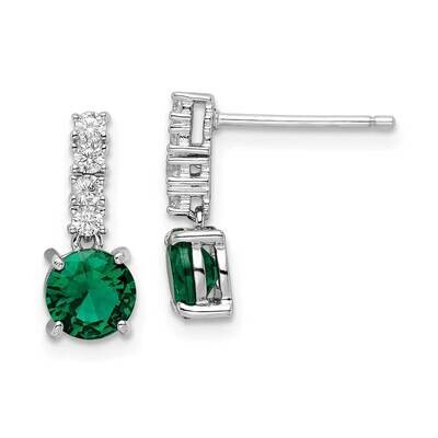 Rhodium-Plated Green Clear CZ Diamond Post Dangle Earrings Sterling Silver Polished QE15760, MPN: Q…