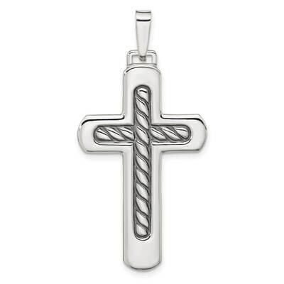 Antiqued Textured Center Cross Pendant Sterling Silver Polished QC11108, MPN: QC11108,