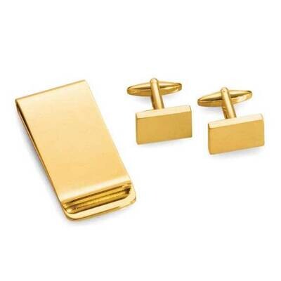 Gold-tone Rectangular Cufflink Money Clip Set GM21328, MPN: GM21328, 797140012214