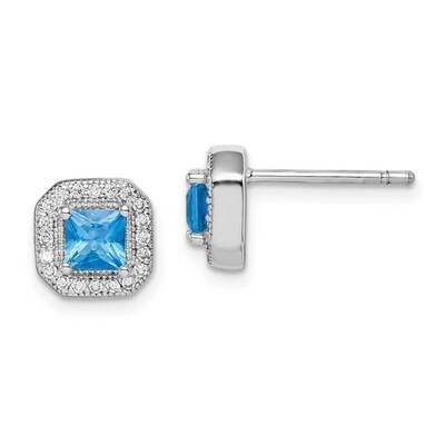 Blue &amp; Clear CZ Diamond Post Earrings Sterling Silver Rhodium Plated QE14470DEC, MPN: QE14470DEC, 8…