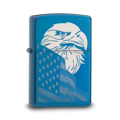 Zippo High Polish Blue Laser Engrave Fancy Fill Eagle Lighter GM22110, MPN: GM22110, 191693091366