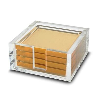 Gold Acrylic 4-Piece Coaster Set with Holder GM22487, MPN: GM22487,