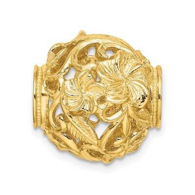 Plumeria Flower Barrel Charm 14k Gold 3-D C4822, MPN: C4822, 196904082720