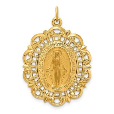 Fancy Pierced Oval Miraculous Medal 14k Gold Solid Polished Satin XR1764, MPN: XR1764, 883957966267