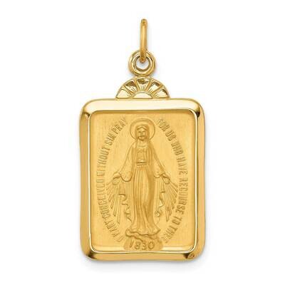 Rectangle with Fan Top Miraculous Medal 14k Gold Solid Polished Satin XR1761, MPN: XR1761, 88395777…