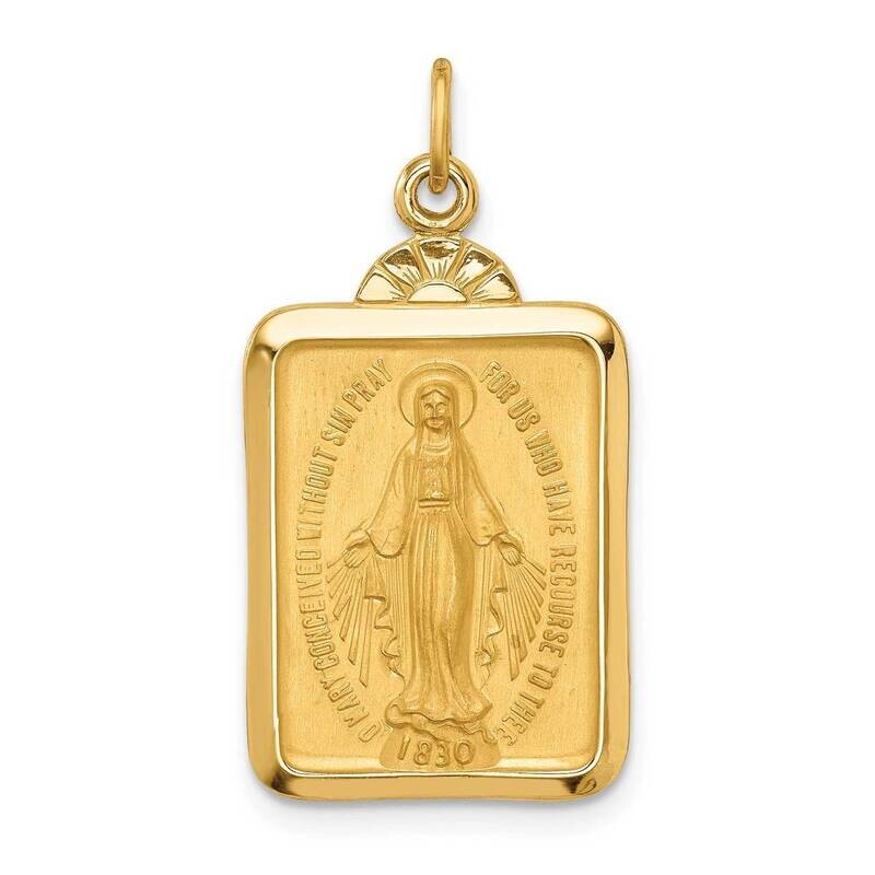 Rectangle with Fan Top Miraculous Medal 14k Gold Solid Polished Satin XR1761