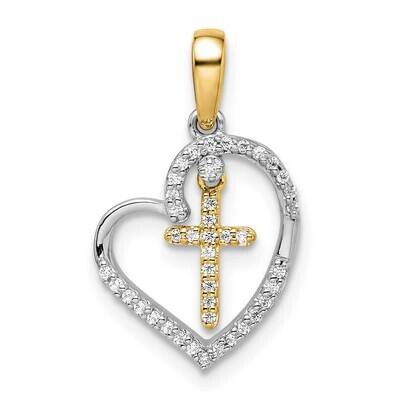 Heart with Cross Diamond Pendant 14k Two-Tone Gold PM8538-012-WYA, MPN: PM8538-012-WYA,
