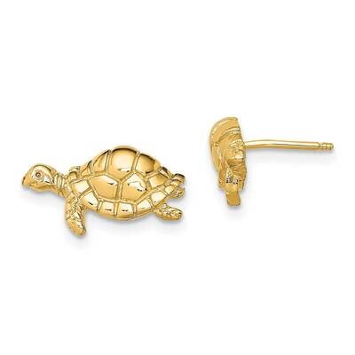 Swimming Sea Turtle Post Earrings 14k Gold Polished TE857, MPN: TE857, 637218113132