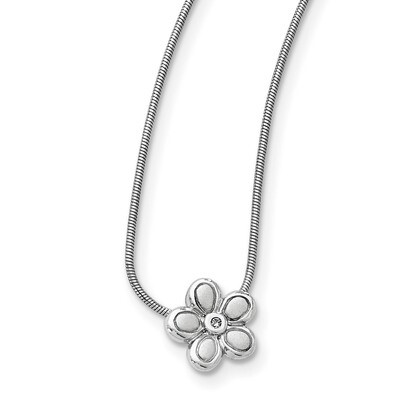 02Ct. Matte Finish Diamond Flower Necklace Sterling Silver QW175-18, MPN: QW175-18, 883957504186