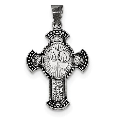 Antiqued, Textured and Brushed Religious Cross Pendant Sterling Silver QC8432