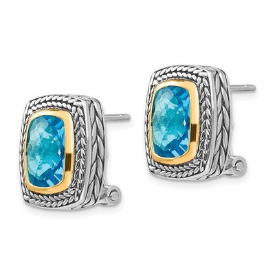 7.00 Swiss Blue Topaz Earrings Sterling Silver &amp; 14k Gold QTC151, MPN: QTC151, 742323127889