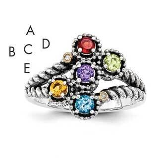 Five-Stone and Diamond Mother&#39;s Ring Sterling Silver &amp; 14k Gold QMR27/5SY-10, MPN: QMR27_5--6,