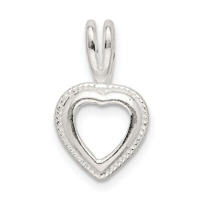 Heart 4.0mm Rope Frame Back Set Fixed Bail Pendant Setting Sterling Silver SS3272, MPN: SS3272,