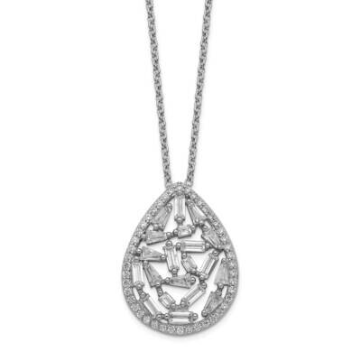 CZ Diamond Cluster Teardrop 18 Inch Necklace Sterling Silver Rhodium Plated QCM1424-18, MPN: QCM142…