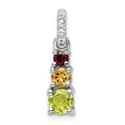 .85T.W. Pe Ci Ga Wt 3-Stone Pendant Sterling Silver Rhodium-Plated QP5718RB, MPN: QP5718RB,