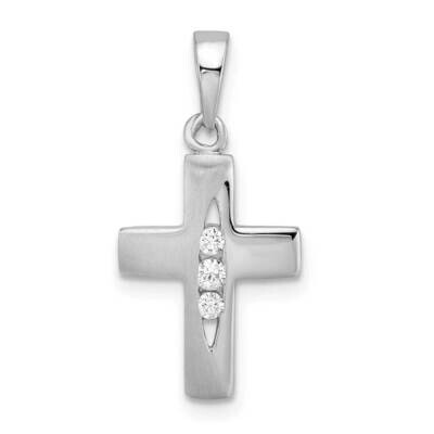 Polished and Brushed CZ Diamond Mini Cross Pendant Sterling Silver Rhodium-Plated QC11157, MPN: QC1…