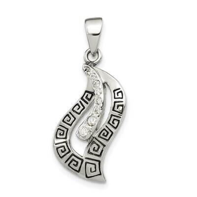 Enamel CZ Diamond Greek Key Pendant Sterling Silver Polished QP5535, MPN: QP5535,