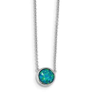 Synthetic Blue Opal Necklace 18 Inch Sterling Silver Rhodium-plated QG4648-18, MPN: QG4648-18, 1911…