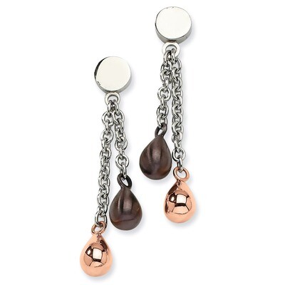 Rose &amp; Brown IP plated Teardrops Post Earrings - Stainless Steel SRE214 by Chisel, MPN: SRE214, 886…