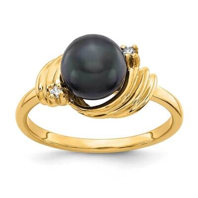 7mm Black Fw Cultured Pearl Aaa Diamond Ring 14k Gold Y1863BP/AAA, MPN: Y1863BP_AA, 191101547874
