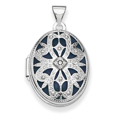 Oval with Diamond Vintage Locket 14k White Gold 21mm XL544, MPN: XL544, 886774129181