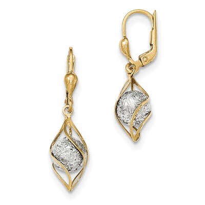 Polished Diamond -cut Dangle Leverback Earrings 14k Two-Tone Gold TH890, MPN: TH890, 868044104920
