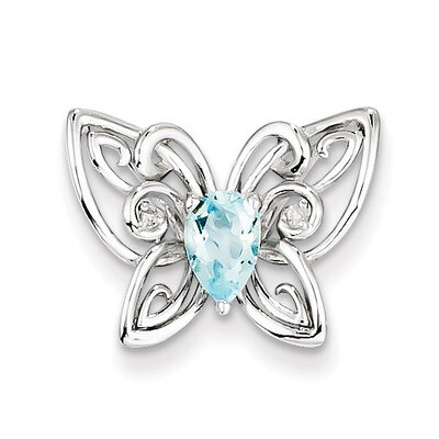 Light Swiss Blue Topaz Diamond Pendant Sterling Silver QP3134BT, MPN: QP3134BT, 883957402130